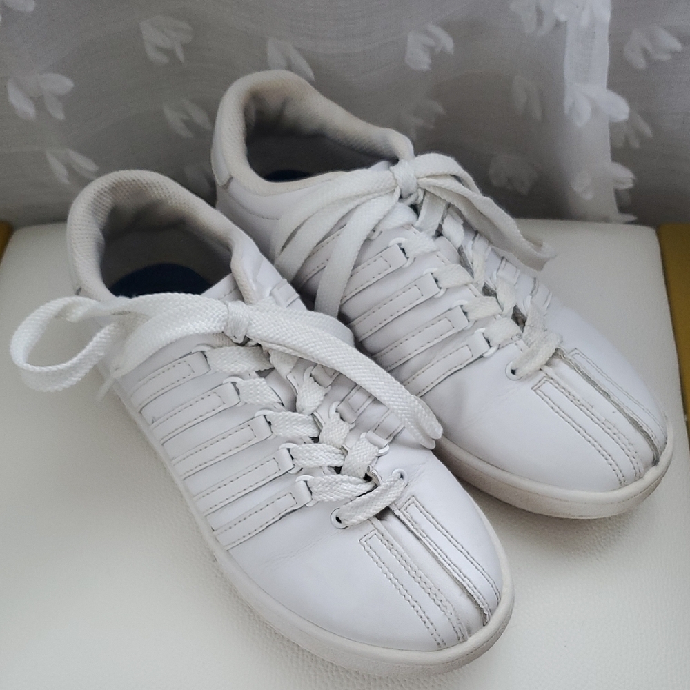 K-Swiss White Athletic Shoes with Vertical Stripes